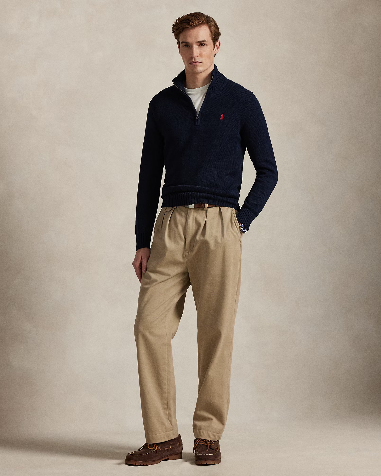 Pull en coton demi-zippé à col cheminée