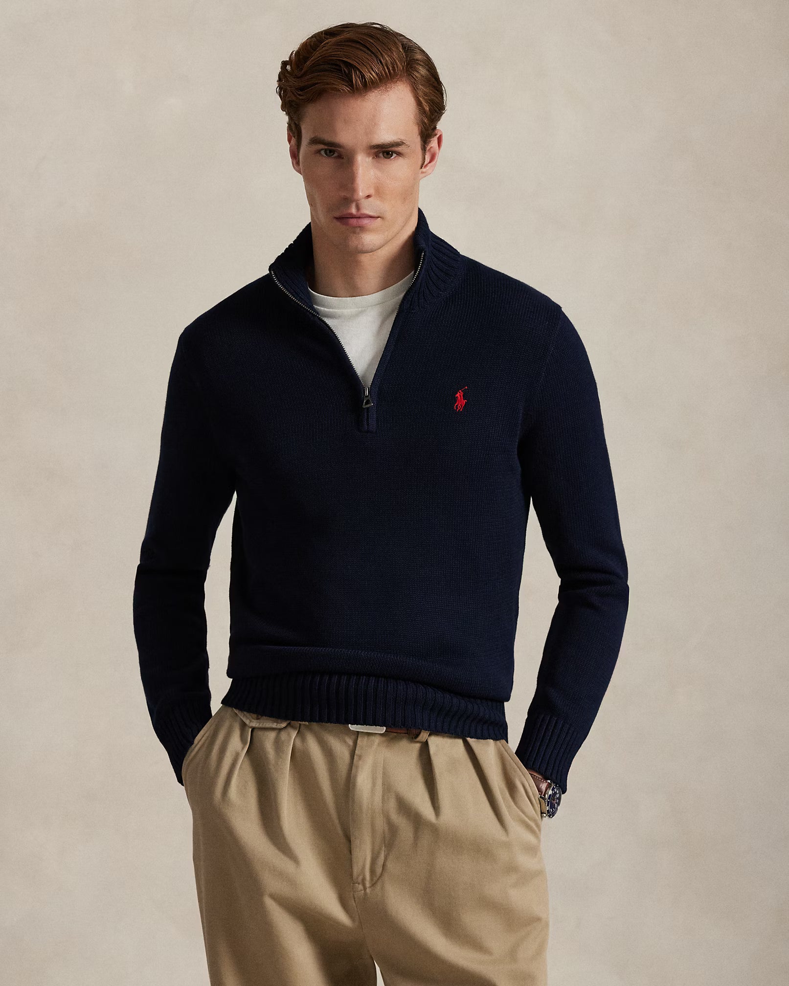 Pull en coton demi-zippé à col cheminée