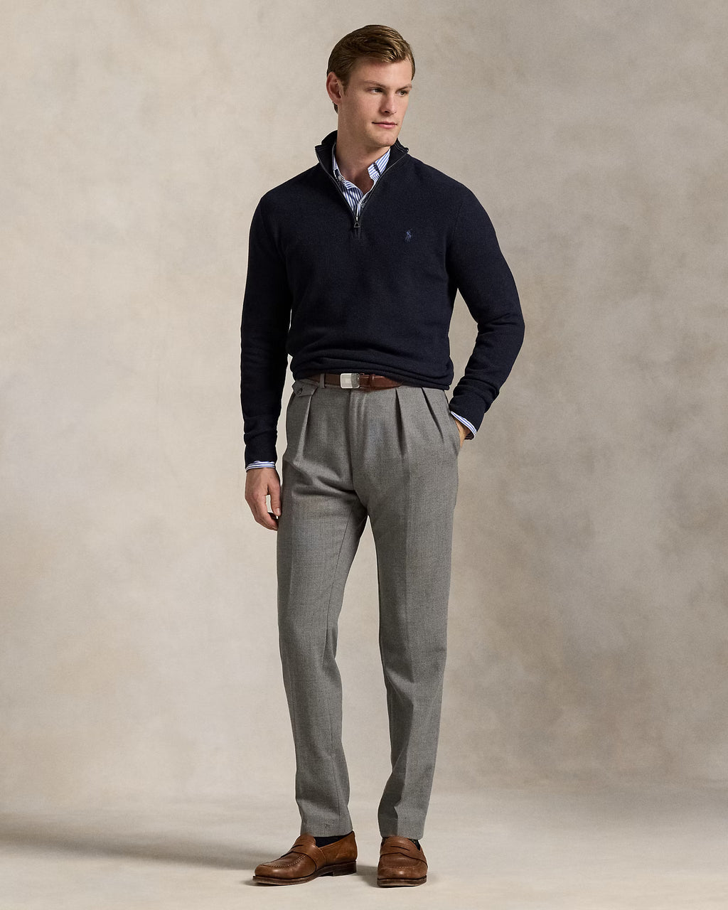 Pull demi-zippé en coton piqué