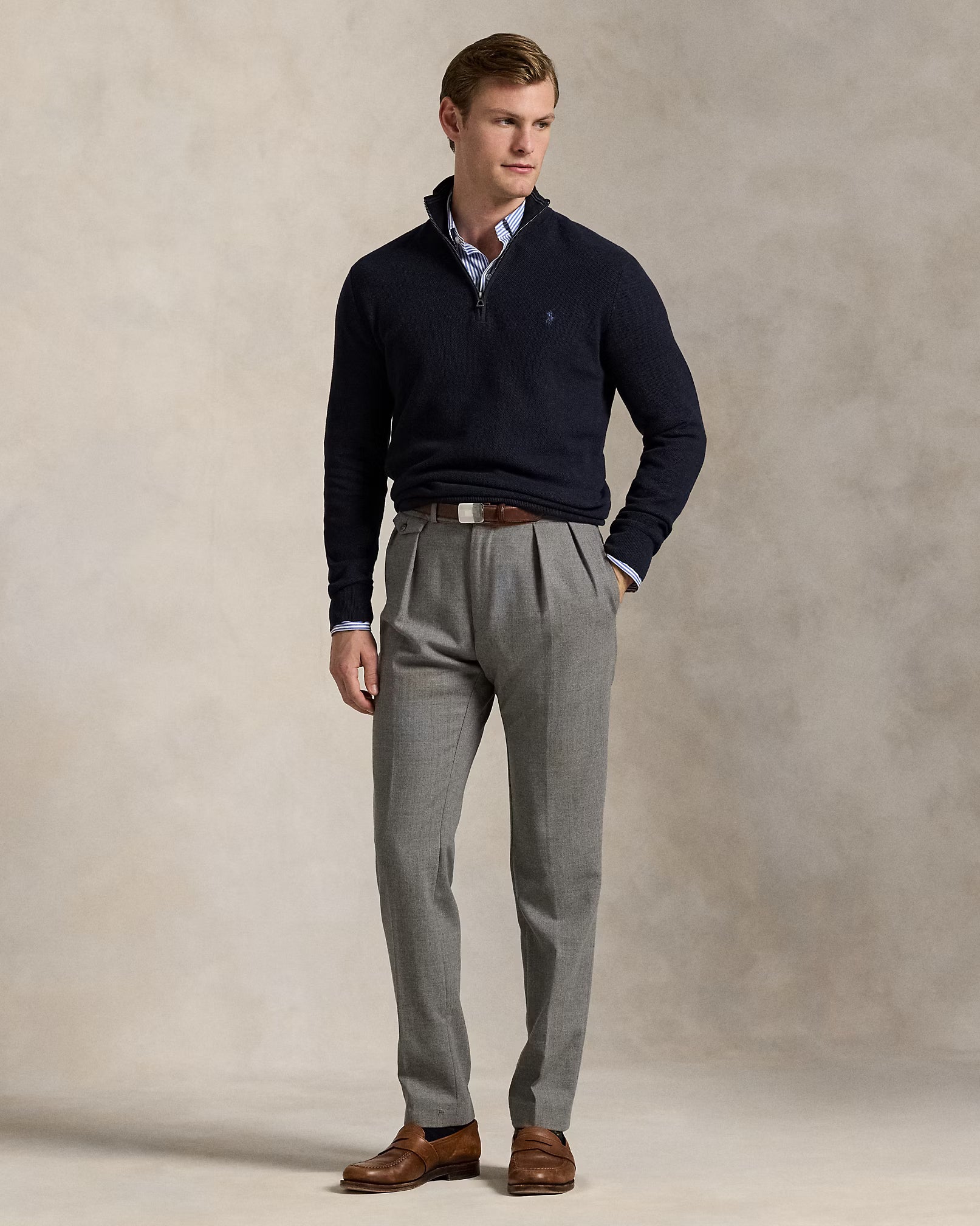 Pull demi-zippé en coton piqué