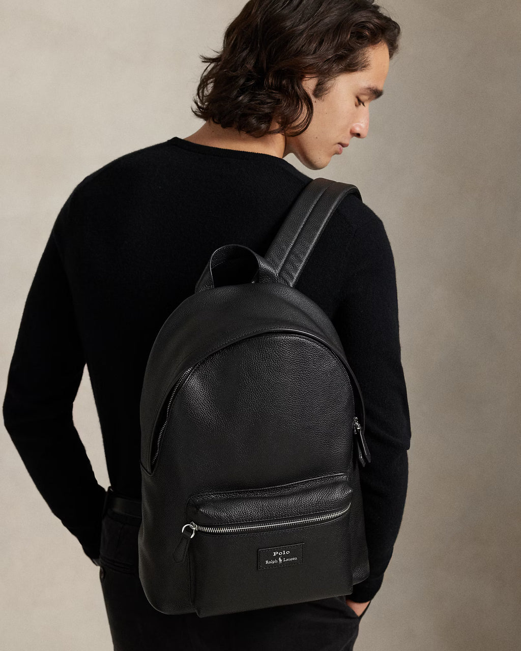 Sac à dos en cuir chagrin