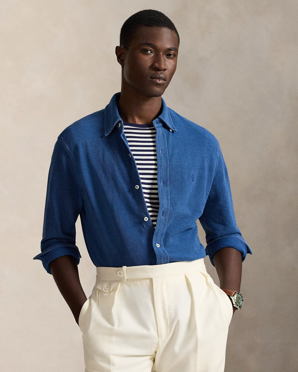 Chemise ultra-légère en piqué indigo