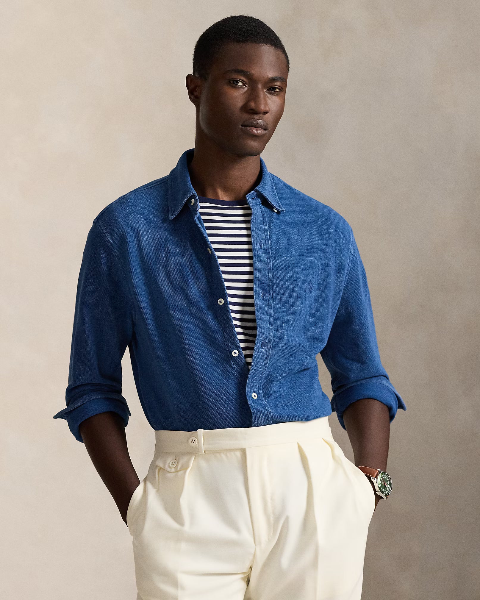 Chemise ultra-légère en piqué indigo