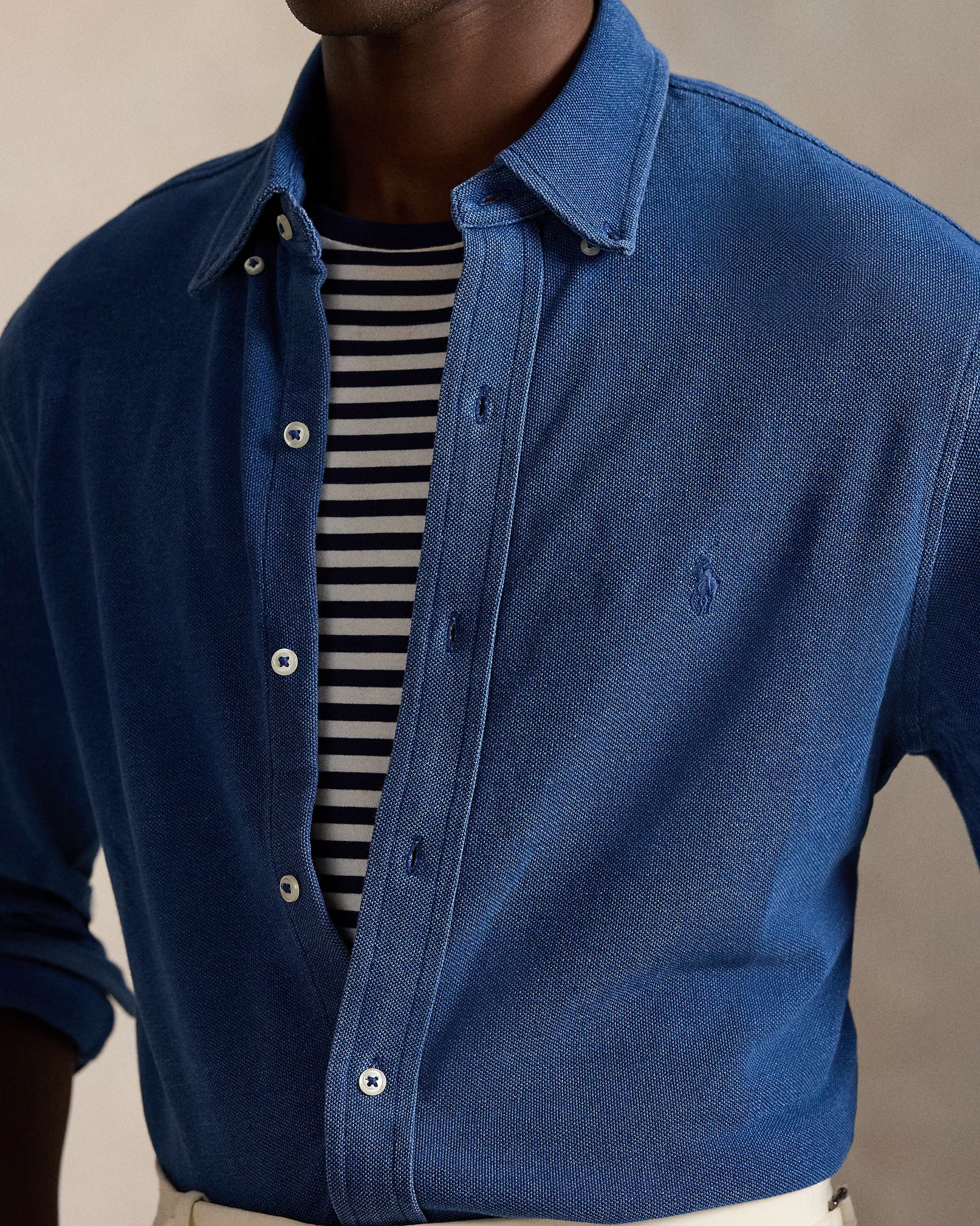 Chemise ultra-légère en piqué indigo