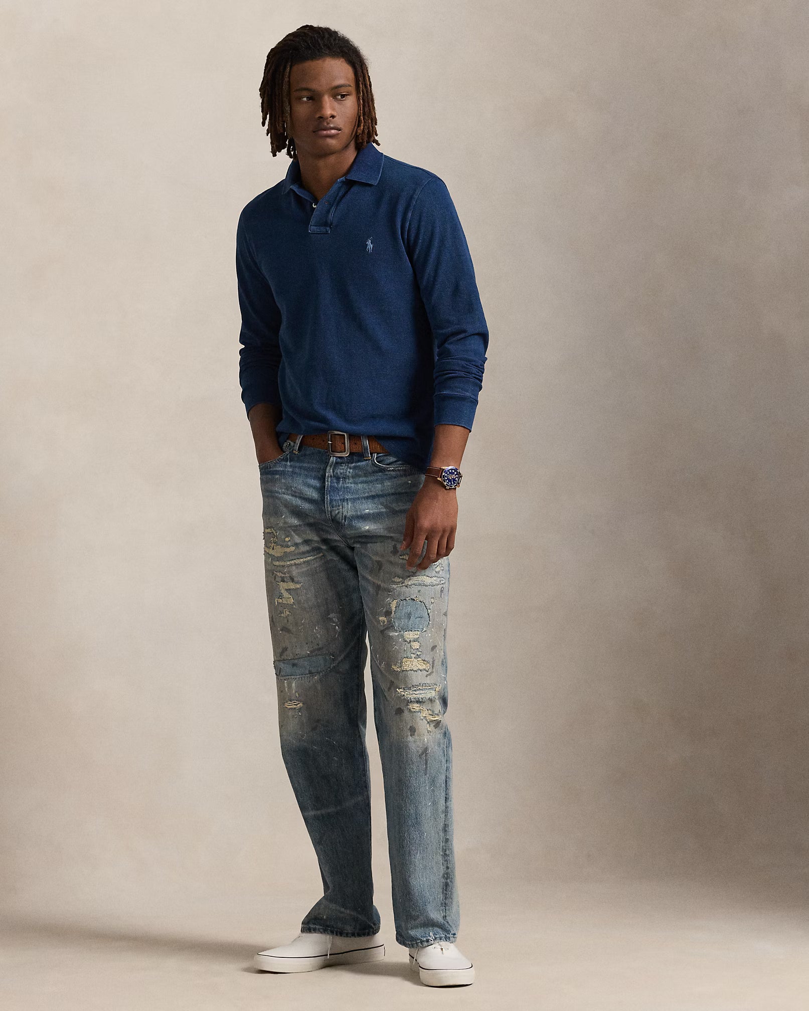 Polo en piqué indigo Custom Slim Fit