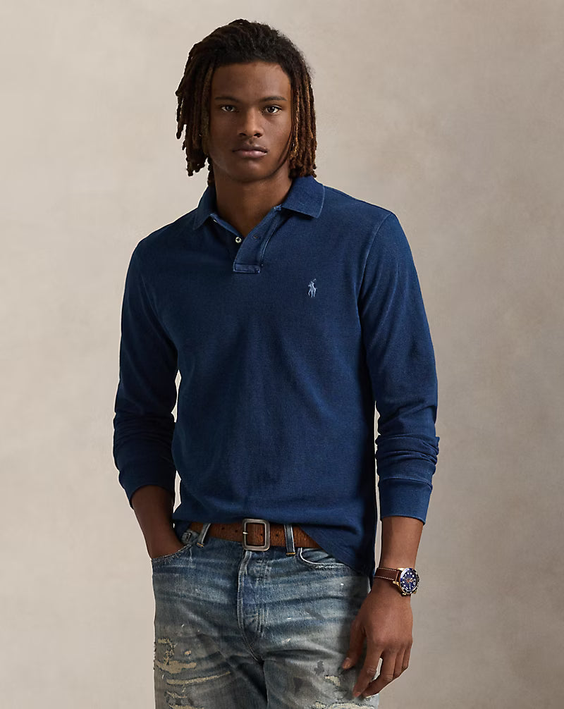 Polo en piqué indigo Custom Slim Fit
