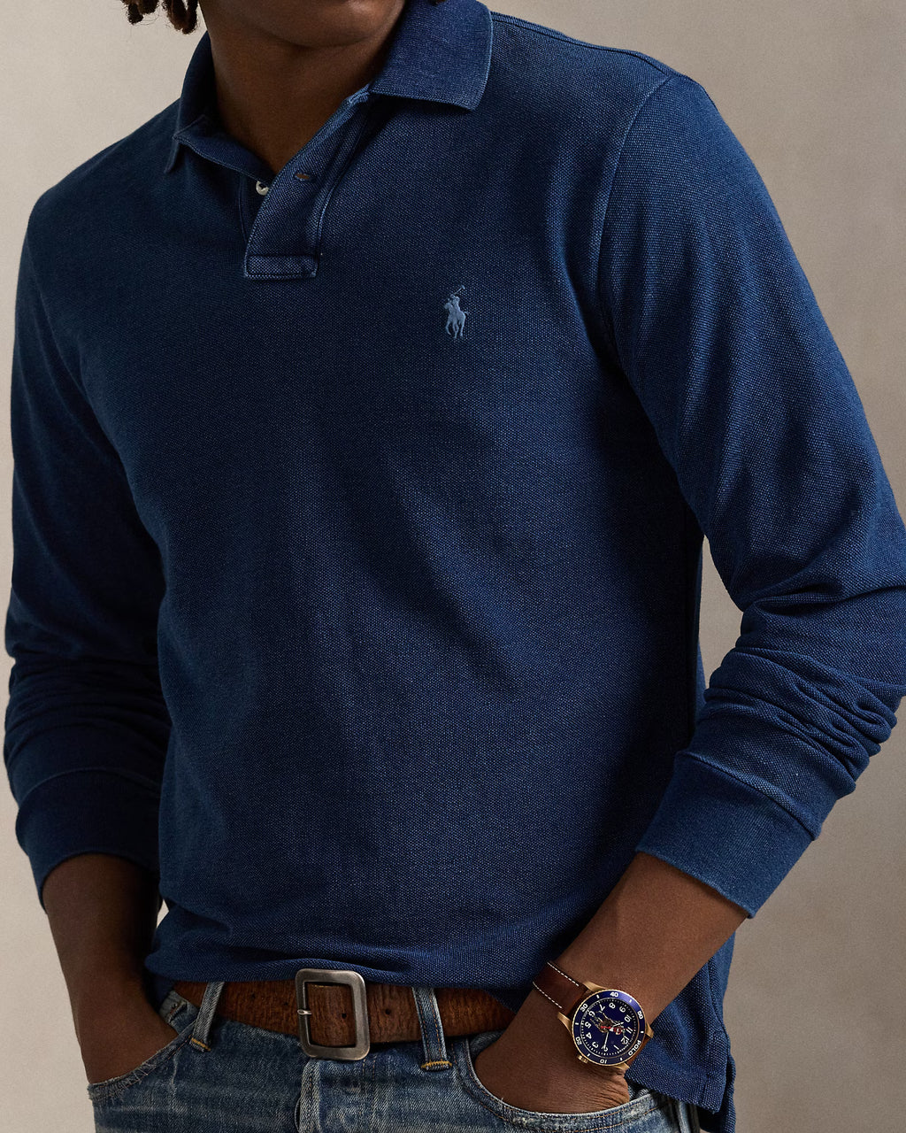 Polo en piqué indigo Custom Slim Fit