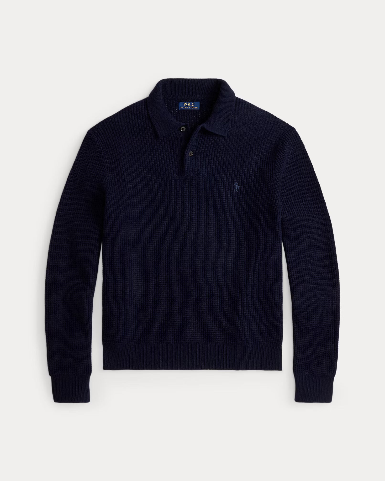 Pull col polo texturé en laine et coton