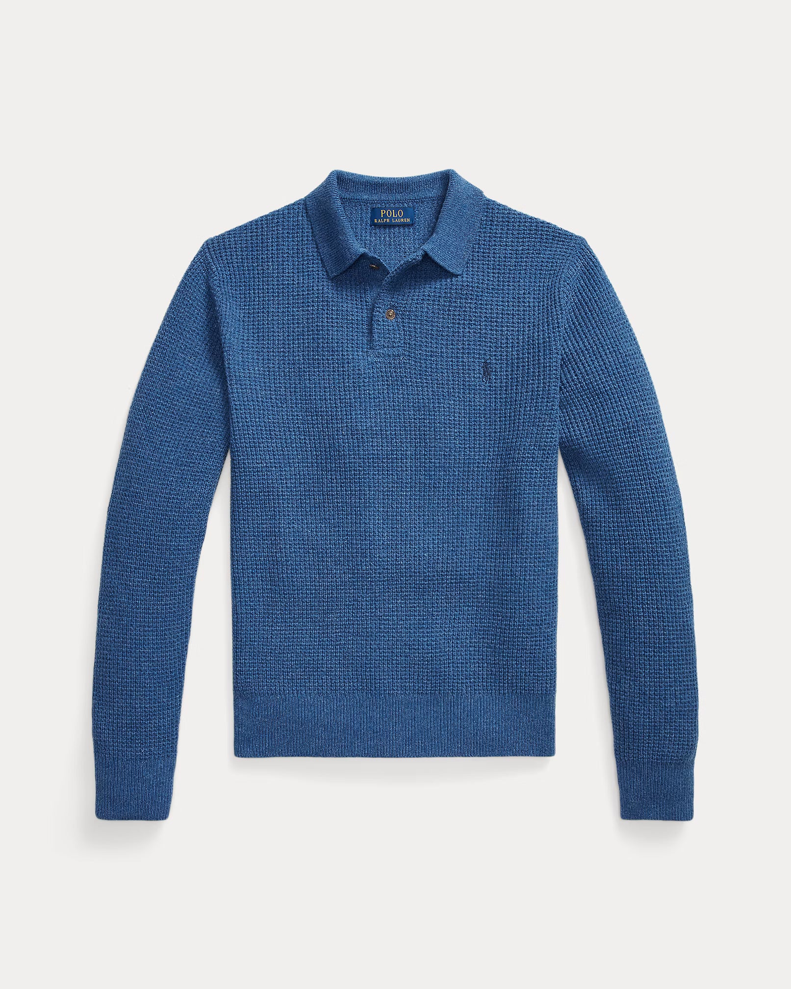Pull col polo texturé en laine et coton