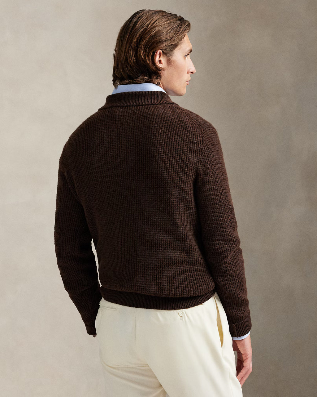 Pull col polo texturé en laine et coton