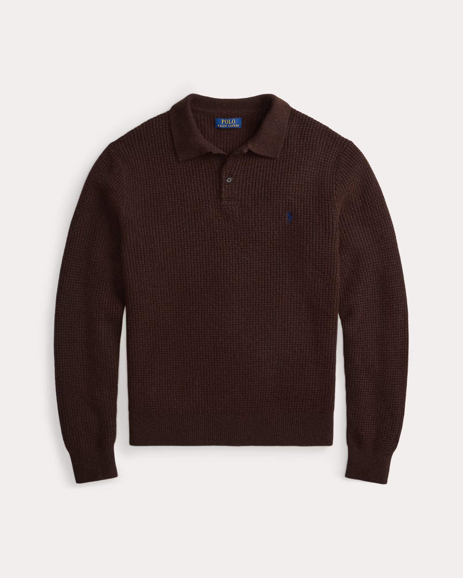 Pull col polo texturé en laine et coton