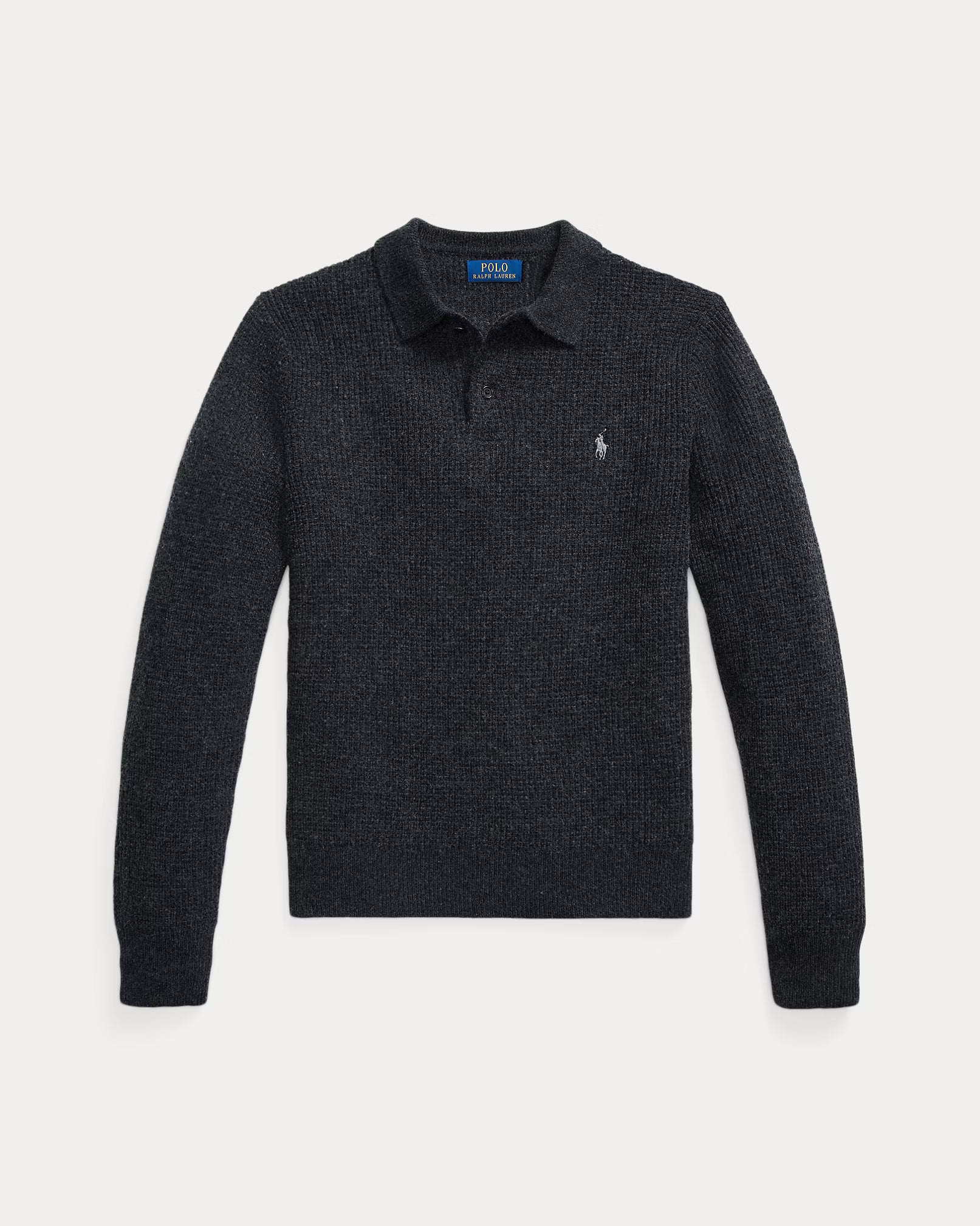 Pull col polo texturé en laine et coton