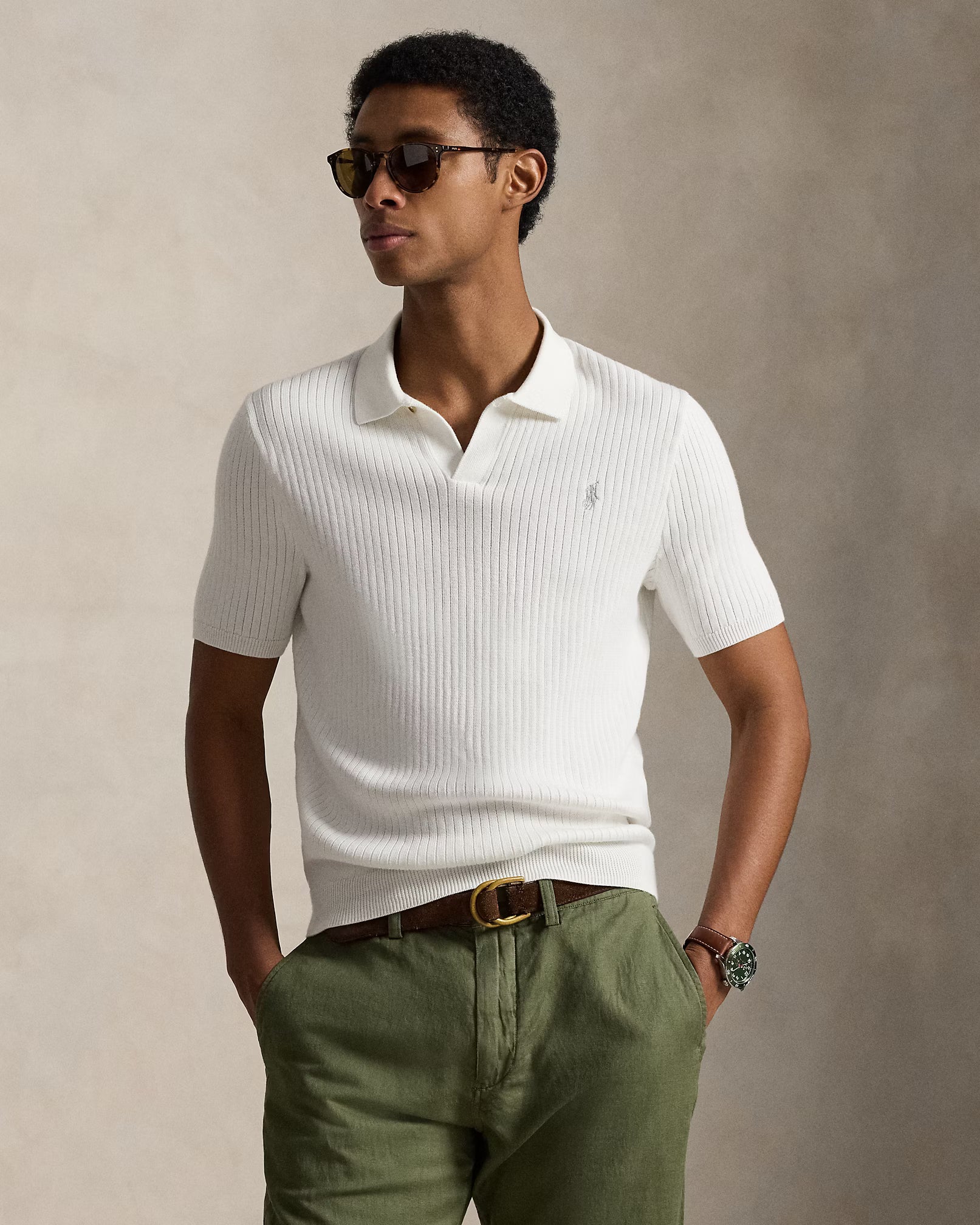 Pull col johnny en tricot côtelé coton