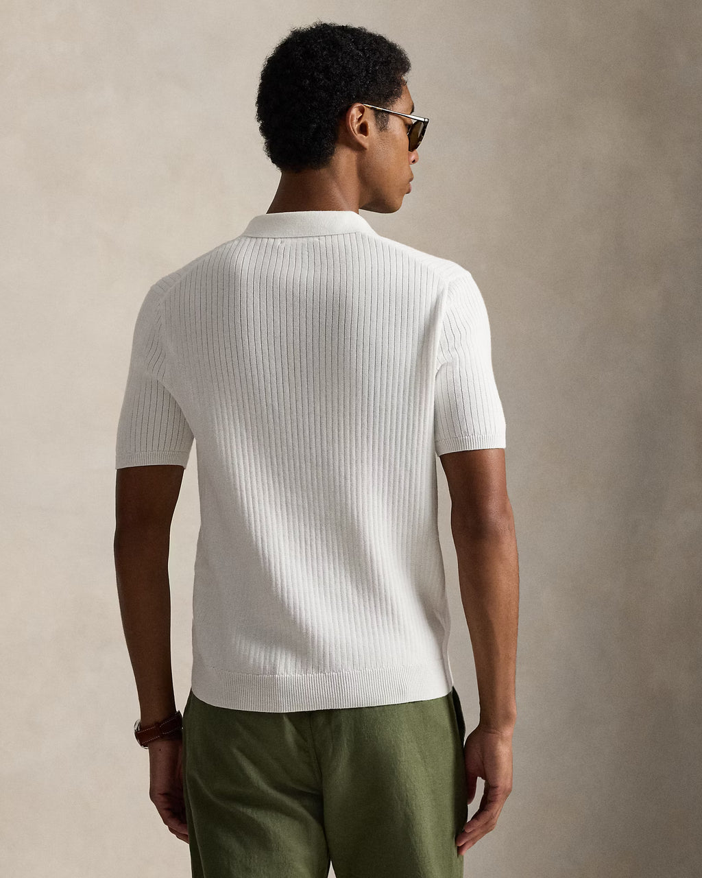 Pull col johnny en tricot côtelé coton