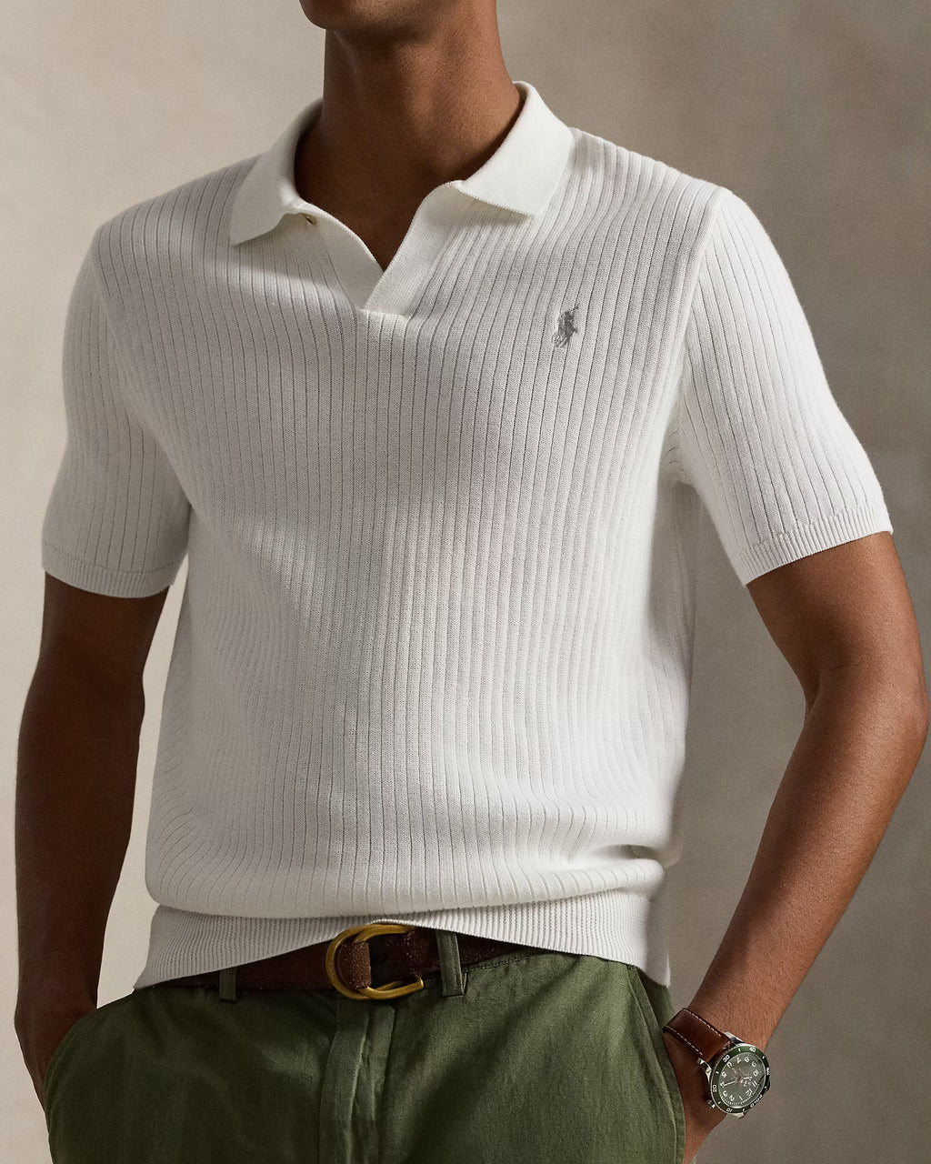 Pull col johnny en tricot côtelé coton