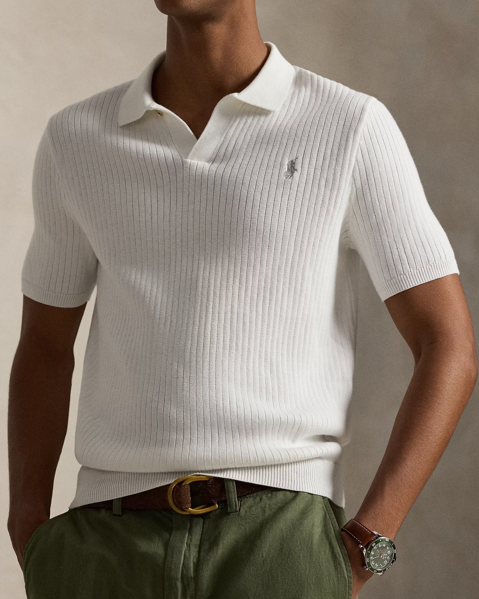 Pull col johnny en tricot côtelé coton